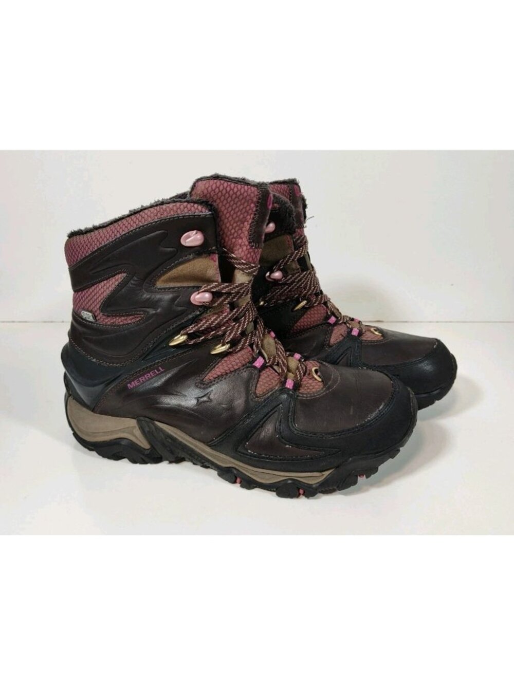 Merrell Women's Brown and Pink Winter Rain Boots